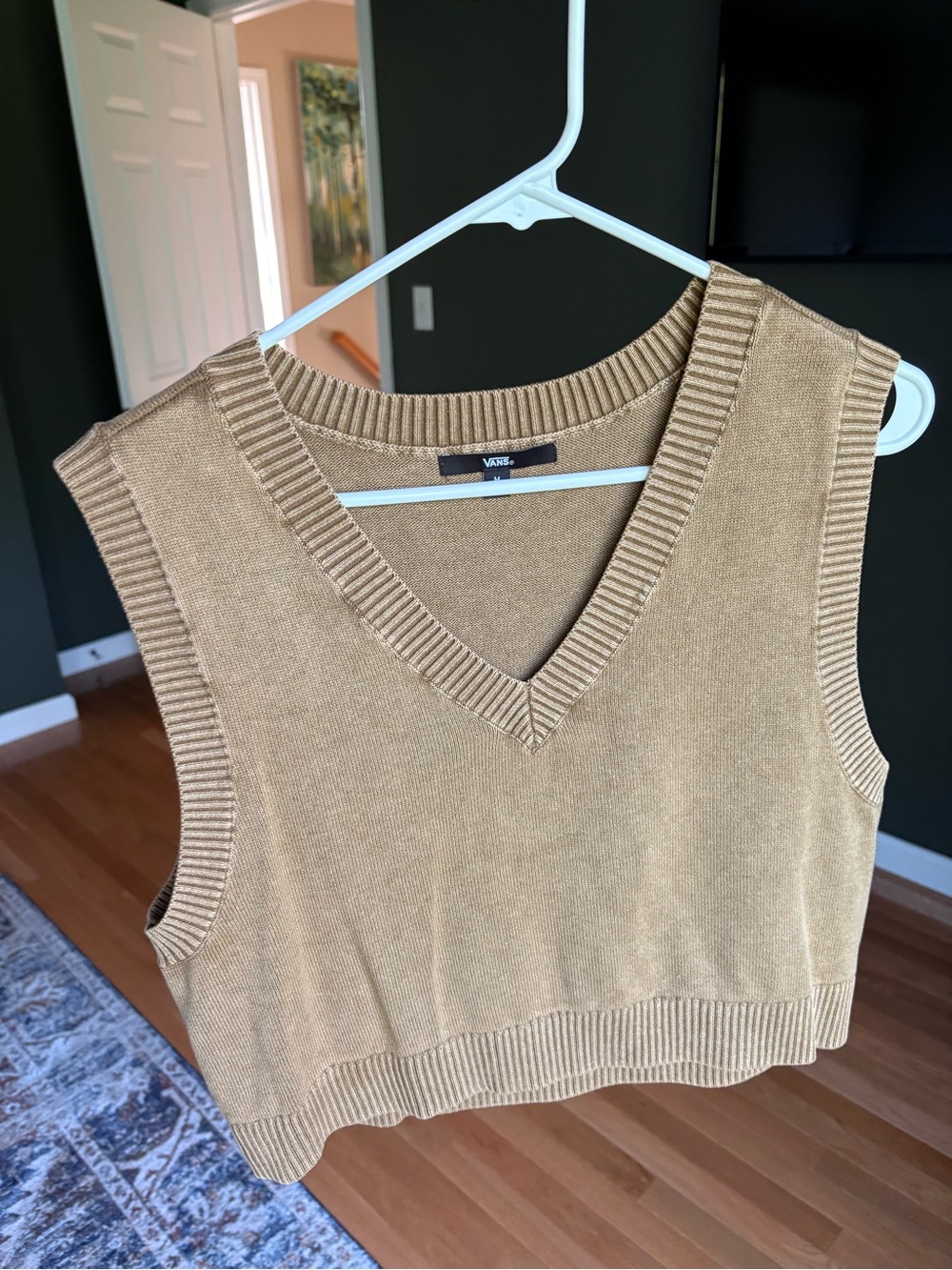 Vans Tan Cropped Knit V-Neck Sweater Vest